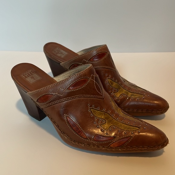 Frye Shoes - Frye Phoenix Leather Studded Western Style Mules 9.5
